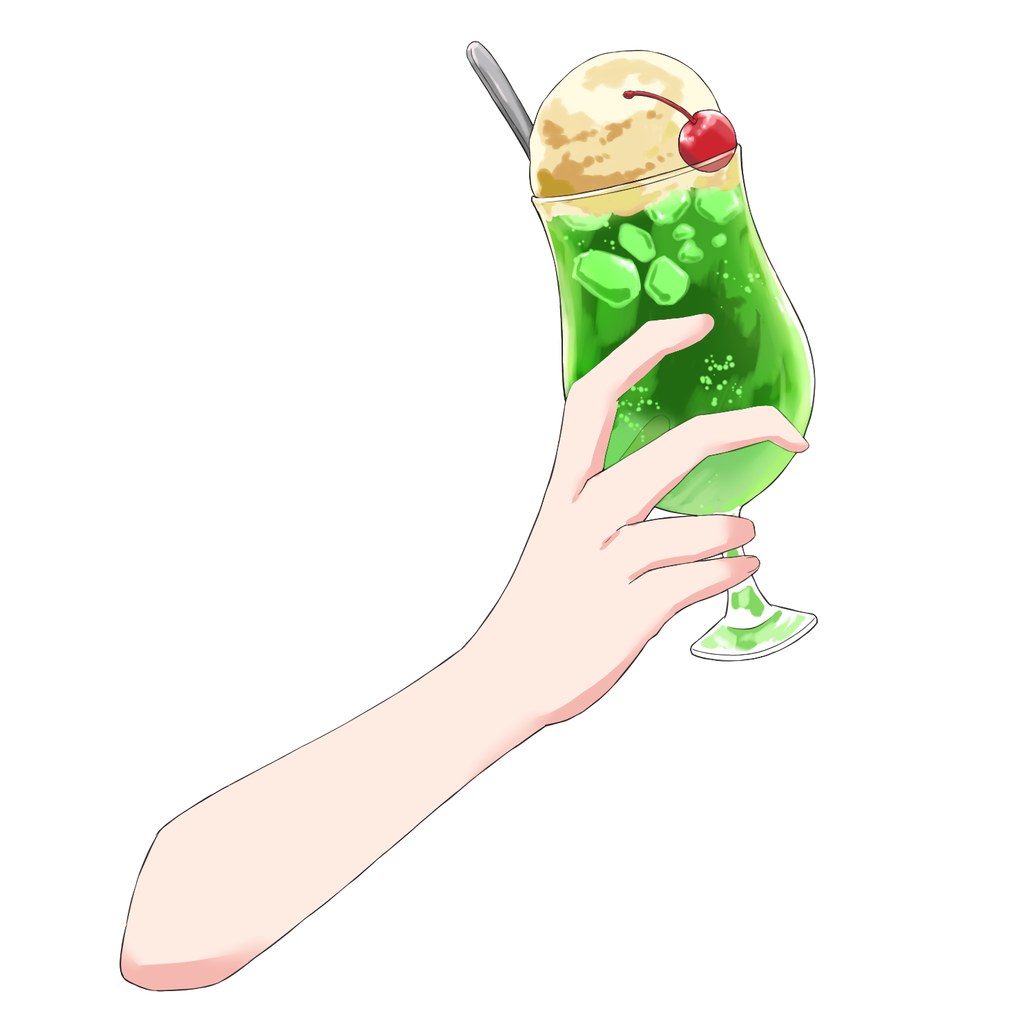 Vtuber向けフリー素材/メロンクリームソーダを持つ手のイラスト