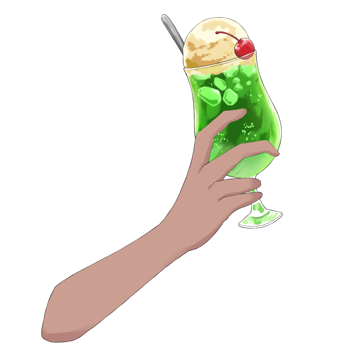 Vtuber向けフリー素材/メロンクリームソーダを持つ手のイラスト