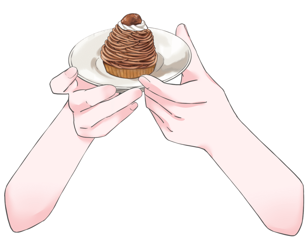 Vtuber向けフリー素材|モンブランを持つ手のイラスト