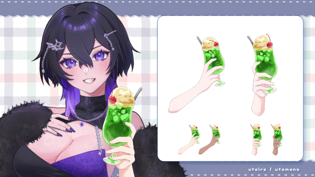 Vtuber向けフリー素材/メロンクリームソーダを持つ手のイラスト