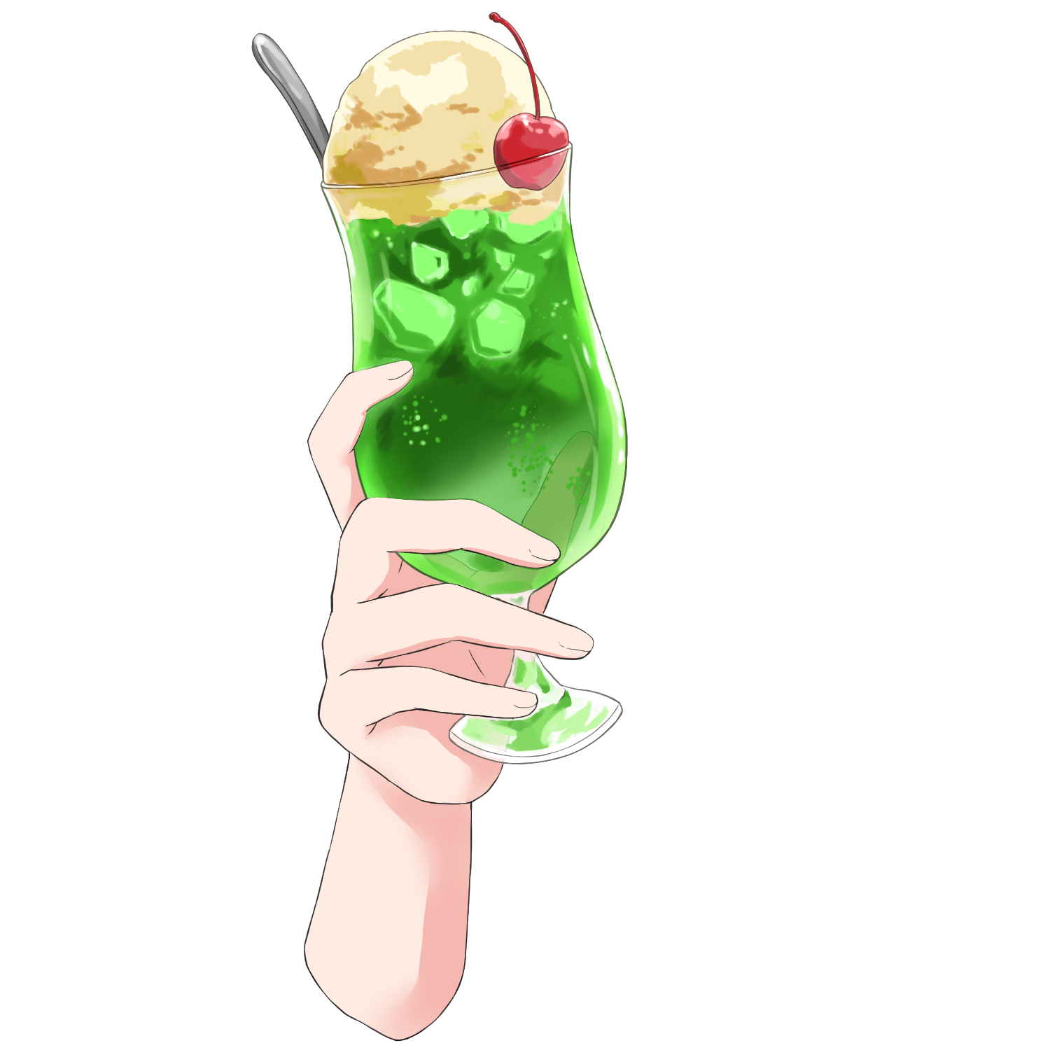 Vtuber向けフリー素材/メロンクリームソーダを持つ手のイラスト