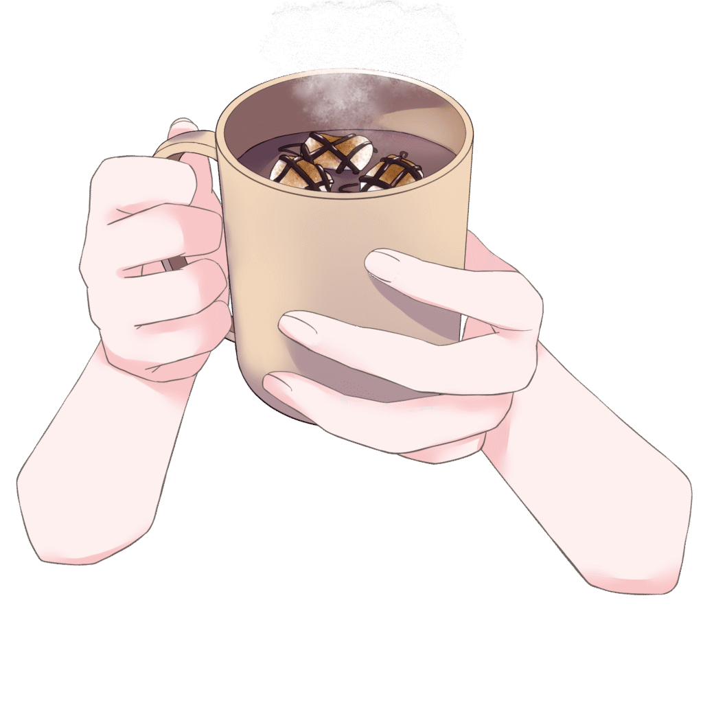 Vtuber向けフリー素材｜ホットチョコレートのカップを持つ手のイラスト