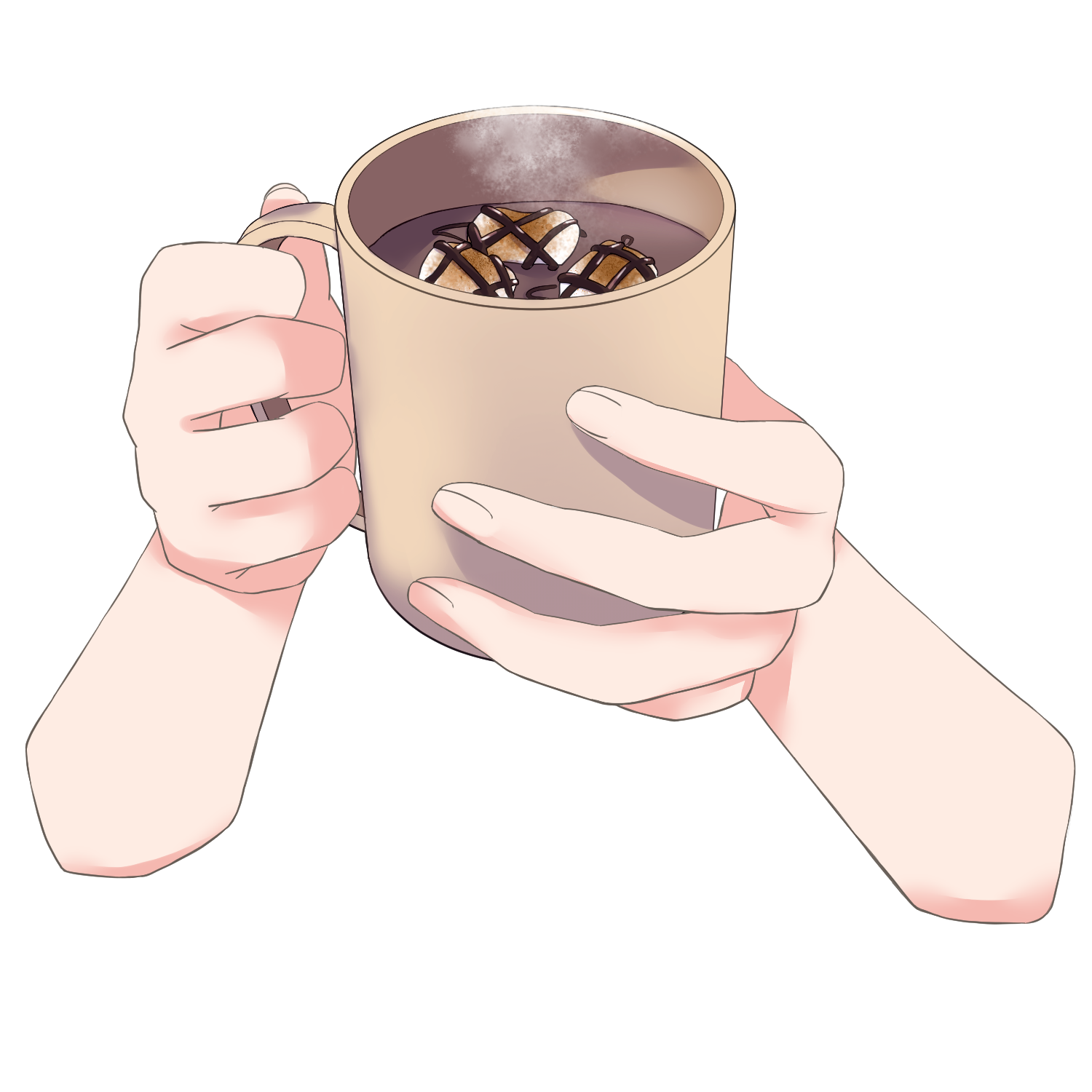 Vtuber向けフリー素材｜ホットチョコレートのカップを持つ手のイラスト