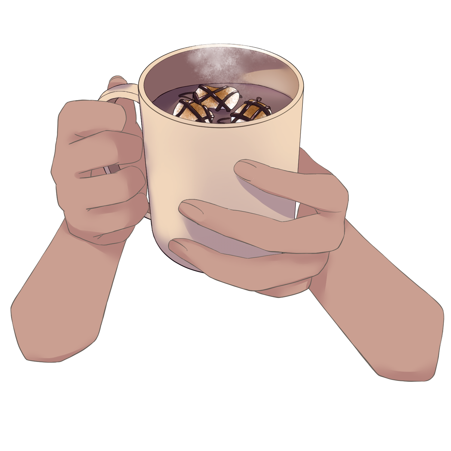 Vtuber向けフリー素材｜ホットチョコレートのカップを持つ手のイラスト