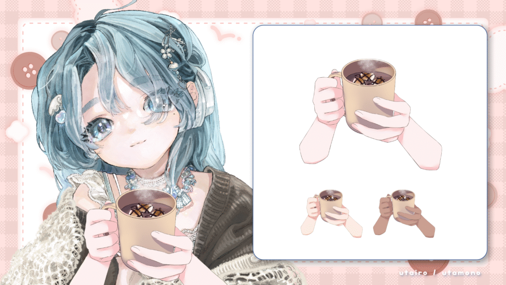 Vtuber向けフリー素材｜ホットチョコレートのカップを持つ手のイラスト