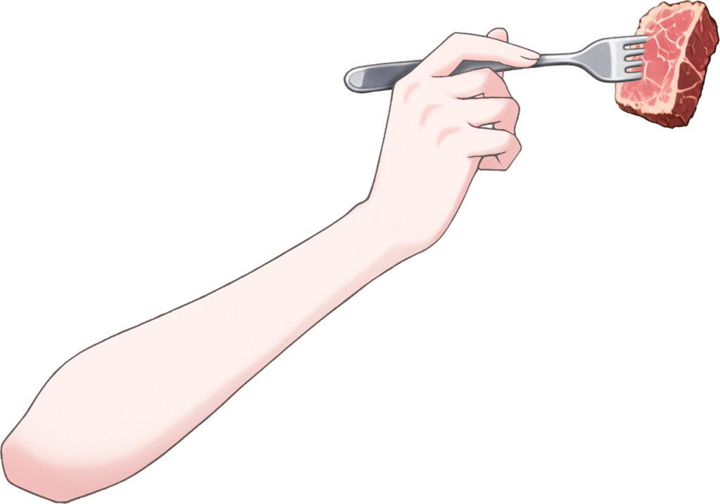Vtuber向けフリー素材｜いいお肉を食べる手のイラスト