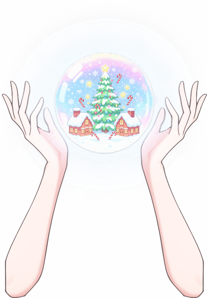 Vtuber向けフリー素材｜クリスマス風スノーボールを持つ手のイラスト