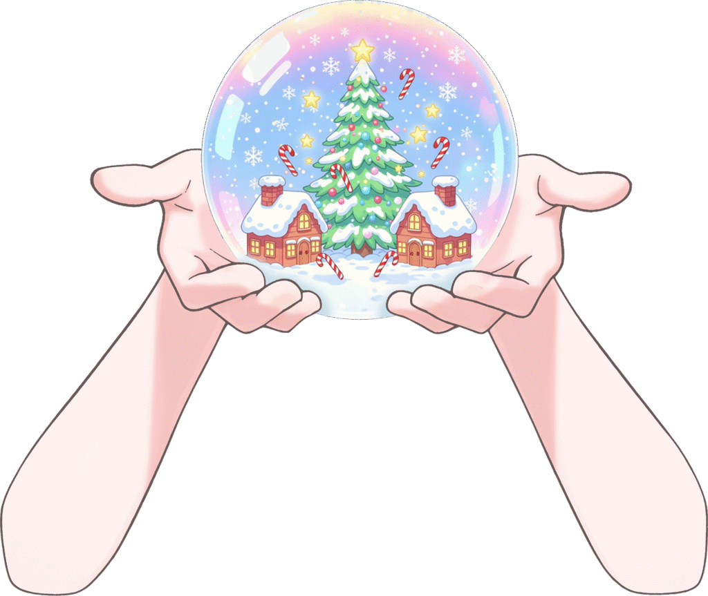 Vtuber向けフリー素材｜クリスマス風スノーボールを持つ手のイラスト