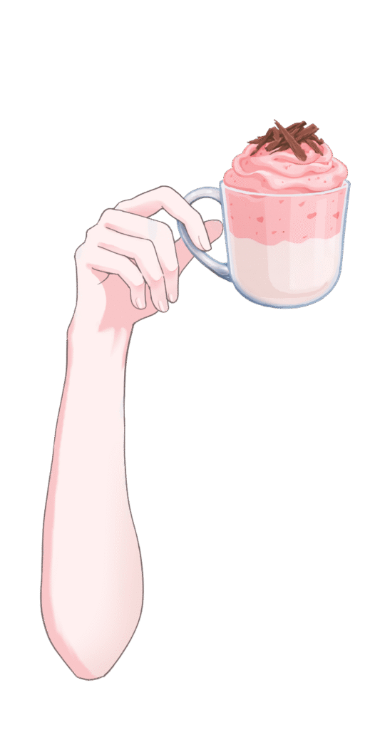 いちごのホットドリンクを持つ手のイラスト