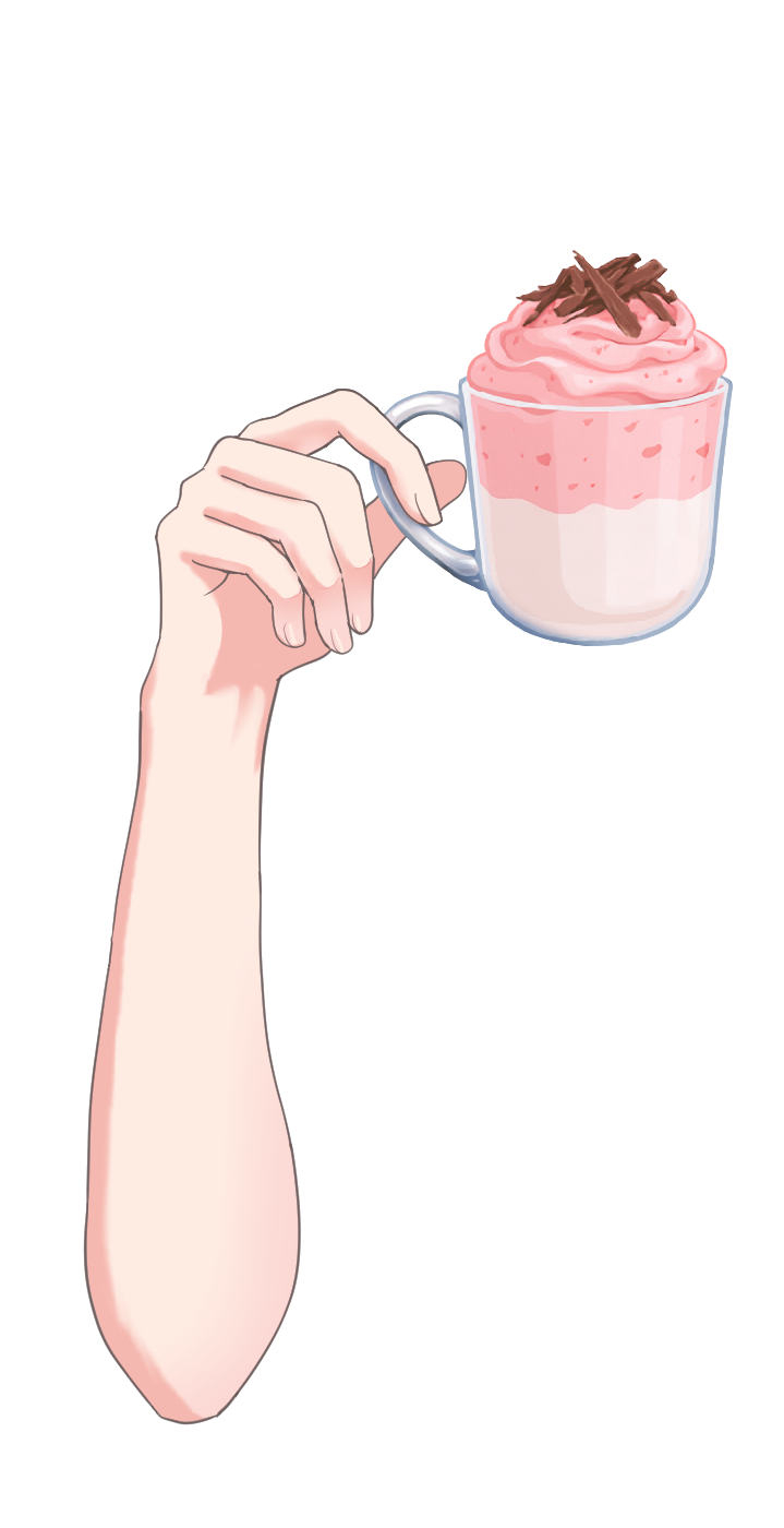 いちごのホットドリンクを持つ手のイラスト
