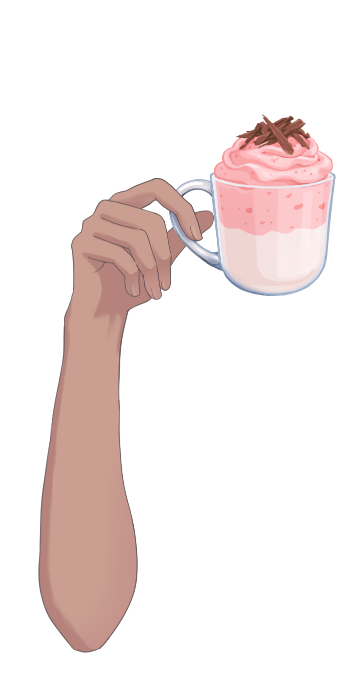 いちごのホットドリンクを持つ手のイラスト