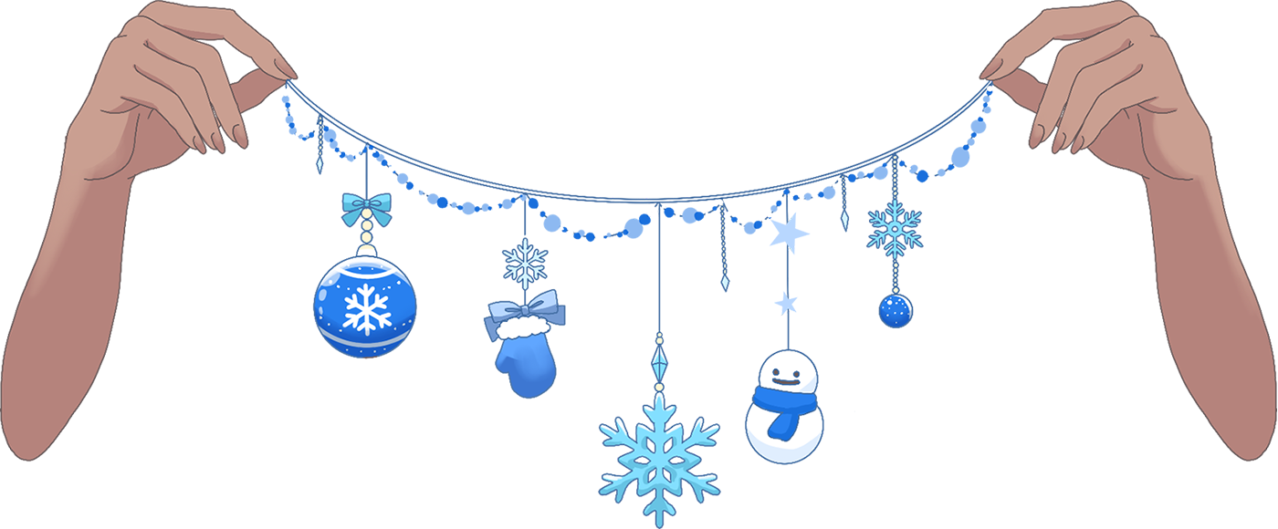 Vtuber向けフリー素材|冬のガーランドを持つ手のイラスト