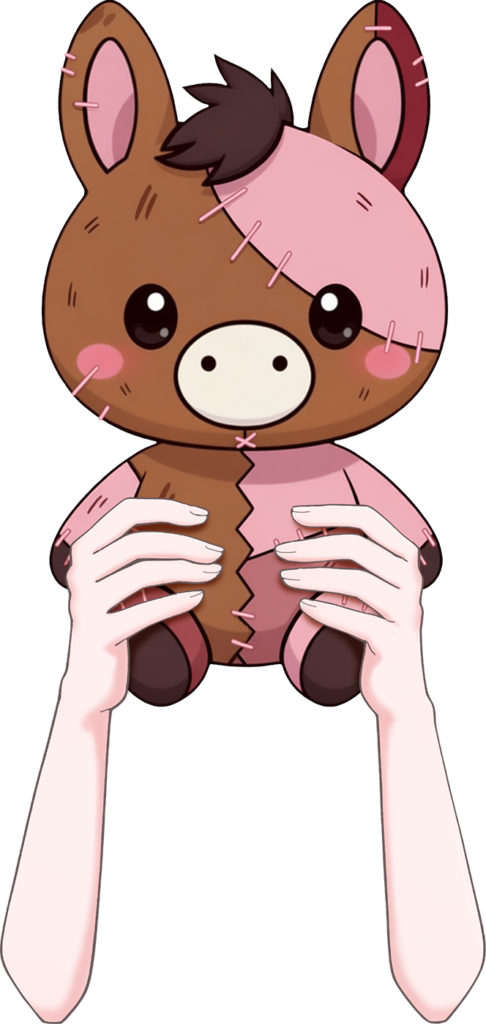 Vtuber向けフリー素材｜うまのぬいぐるみを持つ手のイラスト