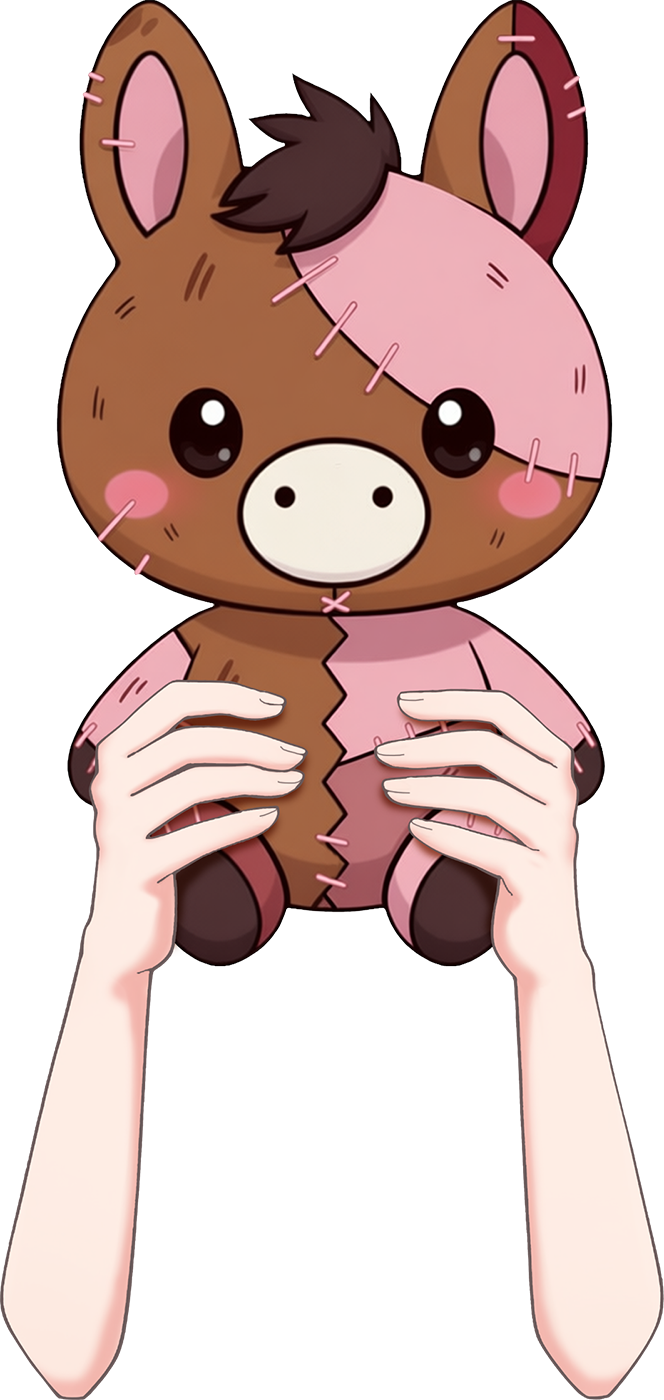 Vtuber向けフリー素材｜うまのぬいぐるみを持つ手のイラスト