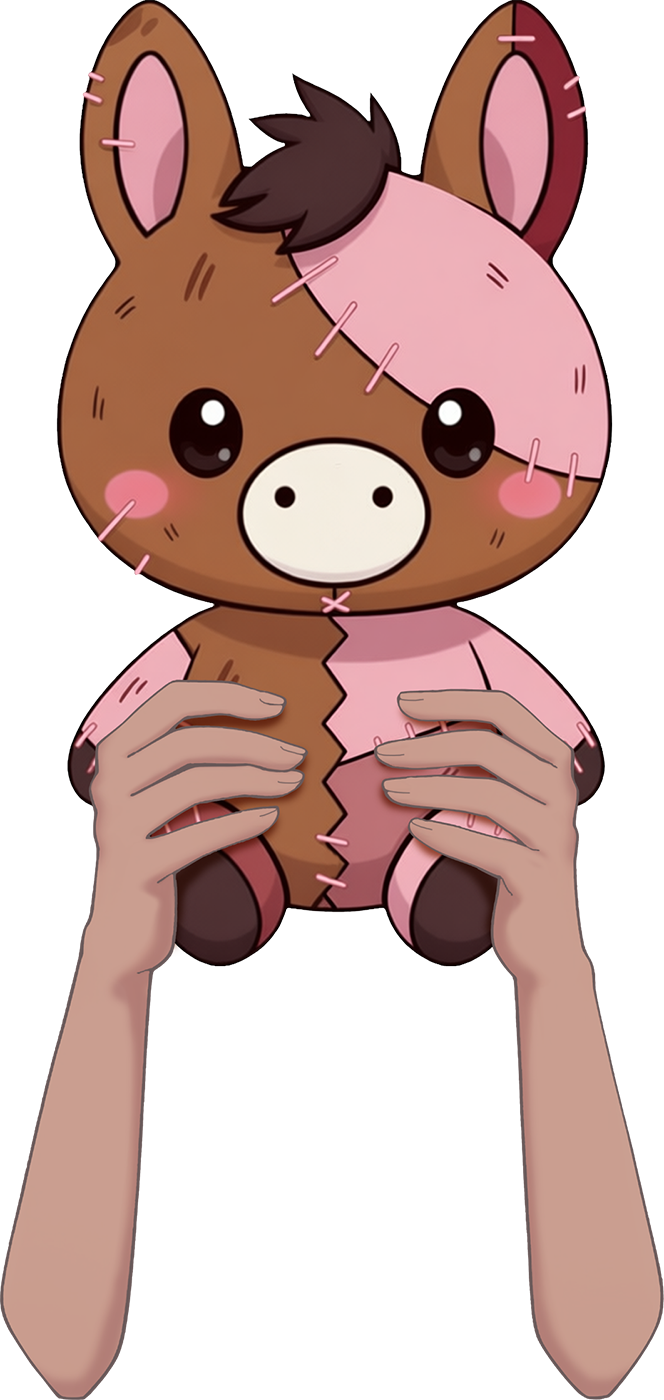 Vtuber向けフリー素材｜うまのぬいぐるみを持つ手のイラスト