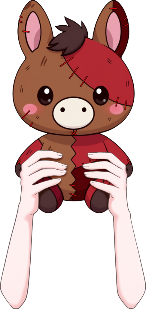 Vtuber向けフリー素材｜うまのぬいぐるみを持つ手のイラスト