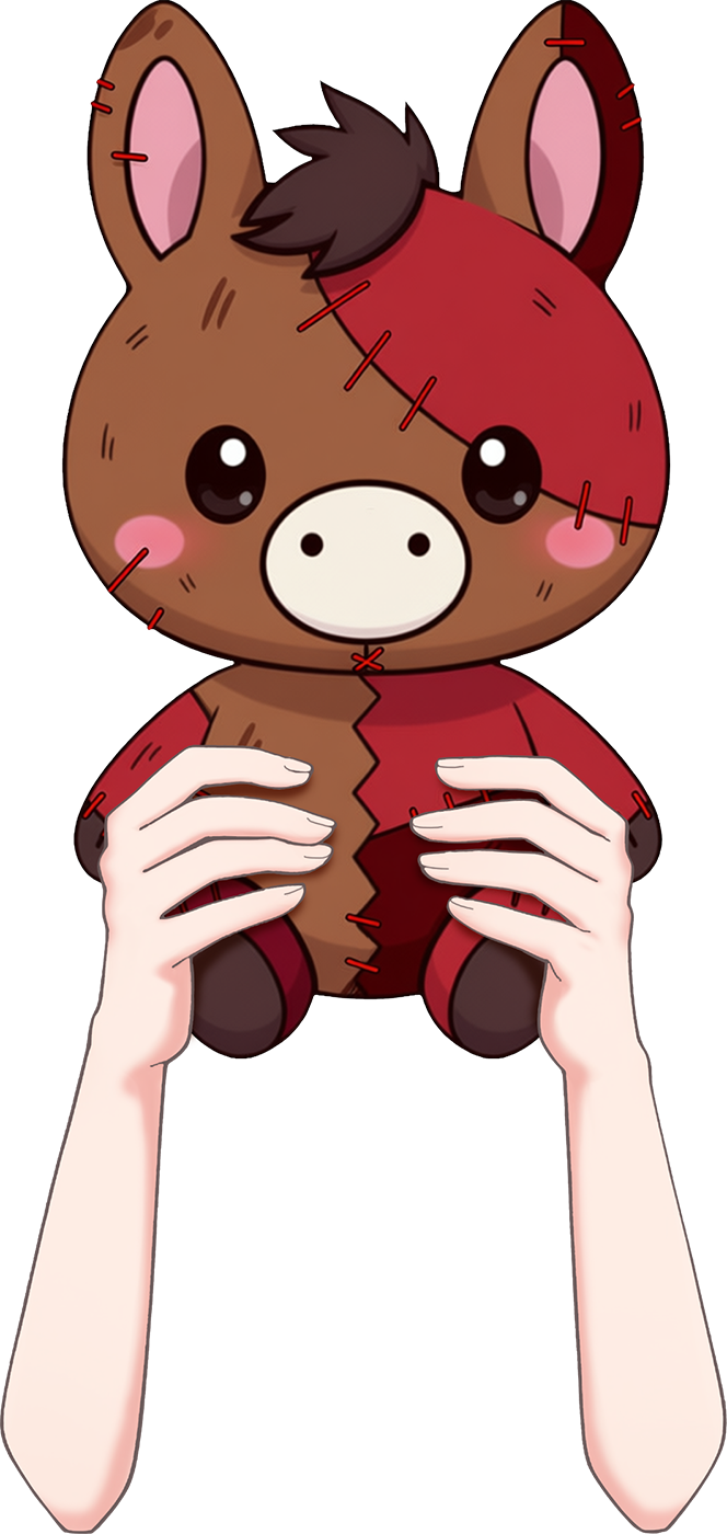 Vtuber向けフリー素材｜うまのぬいぐるみを持つ手のイラスト