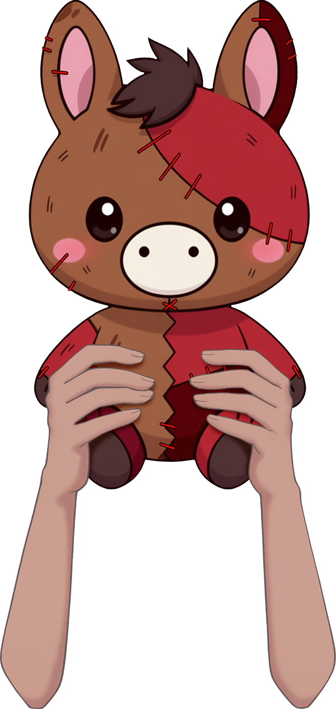 Vtuber向けフリー素材｜うまのぬいぐるみを持つ手のイラスト