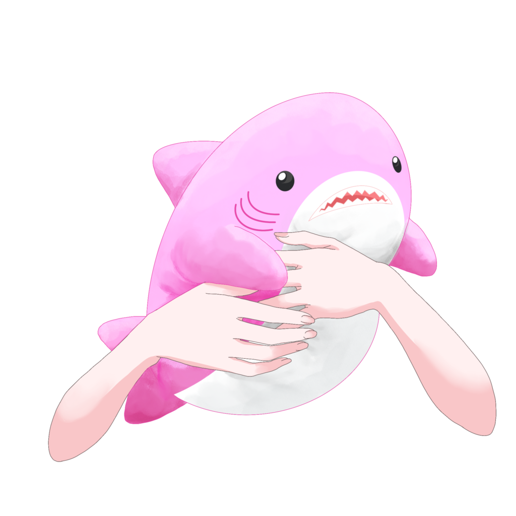 Vtuber向けフリー素材｜サメのぬいぐるみを持つ手のイラスト