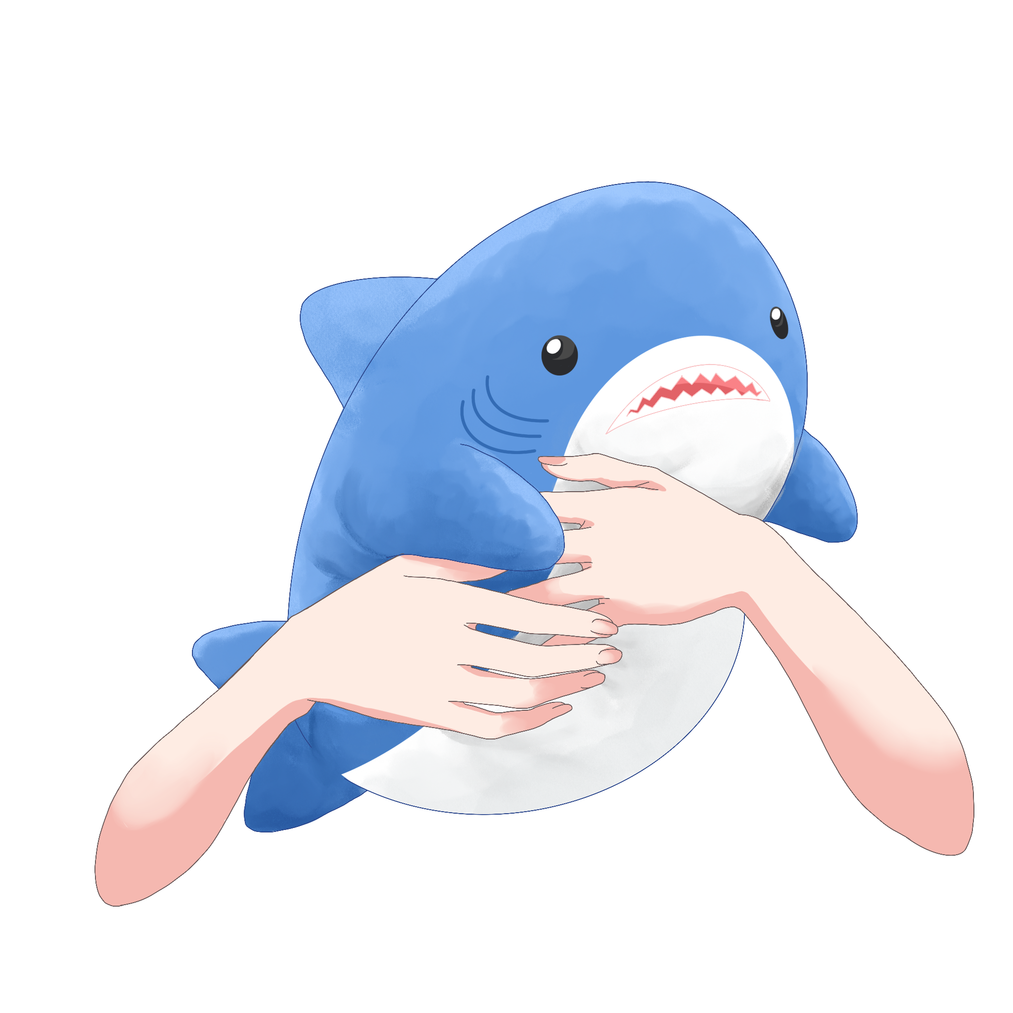 Vtuber向けフリー素材｜サメのぬいぐるみを持つ手のイラスト