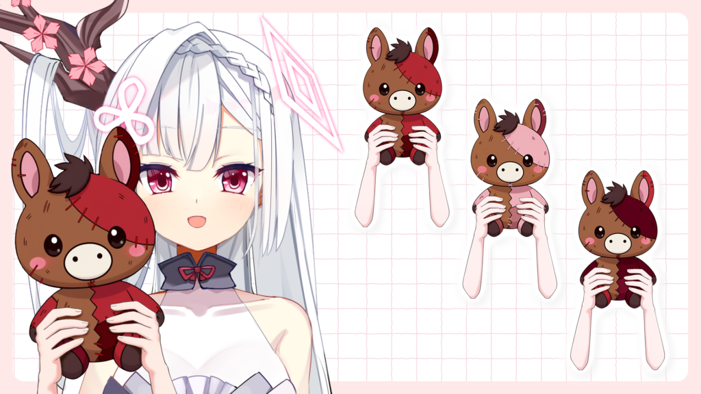 Vtuber向けフリー素材｜うまのぬいぐるみを持つ手のイラスト