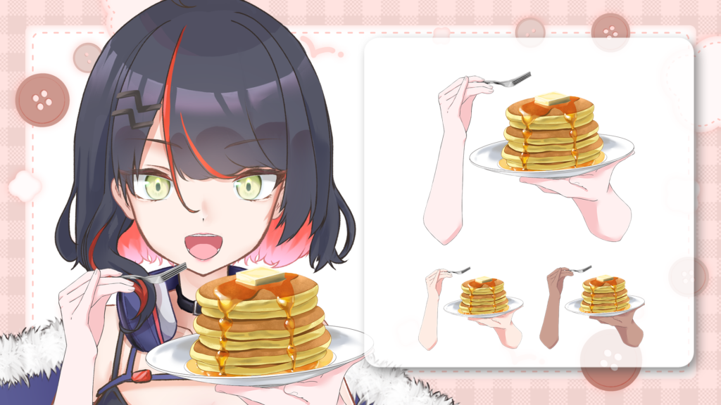 Vtuber向けフリー素材|パンケーキを持つ手のイラスト