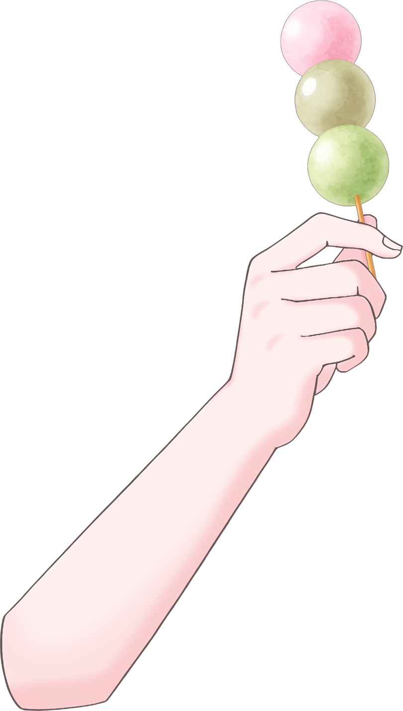 Vtuber向けフリー素材｜いろんな3色団子を持つ手のイラスト