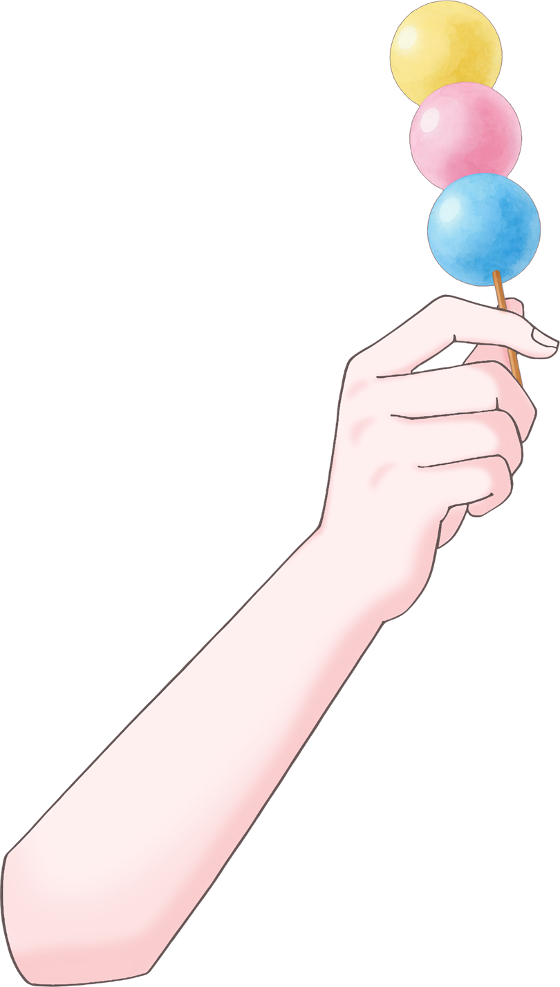Vtuber向けフリー素材｜いろんな3色団子を持つ手のイラスト