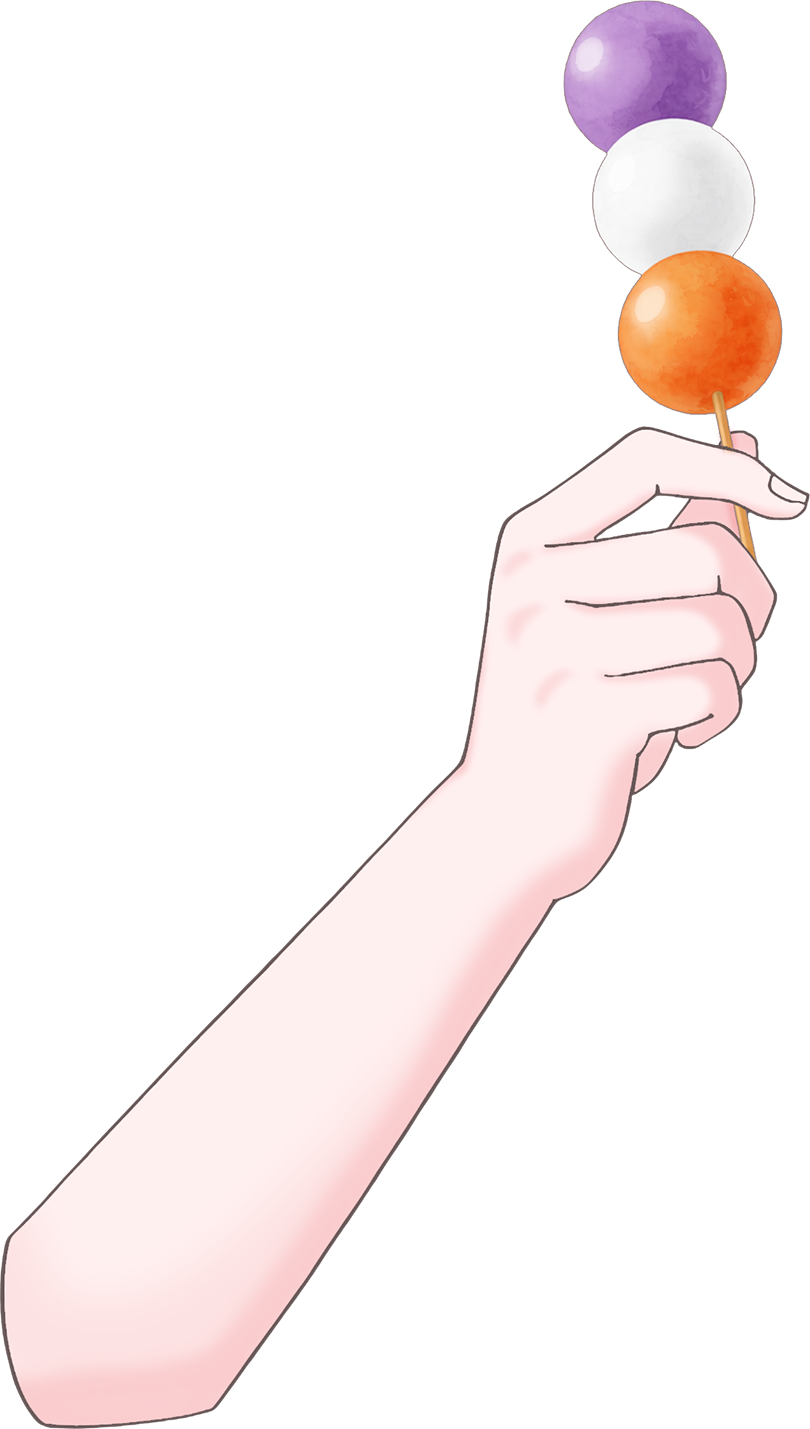 Vtuber向けフリー素材｜いろんな3色団子を持つ手のイラスト