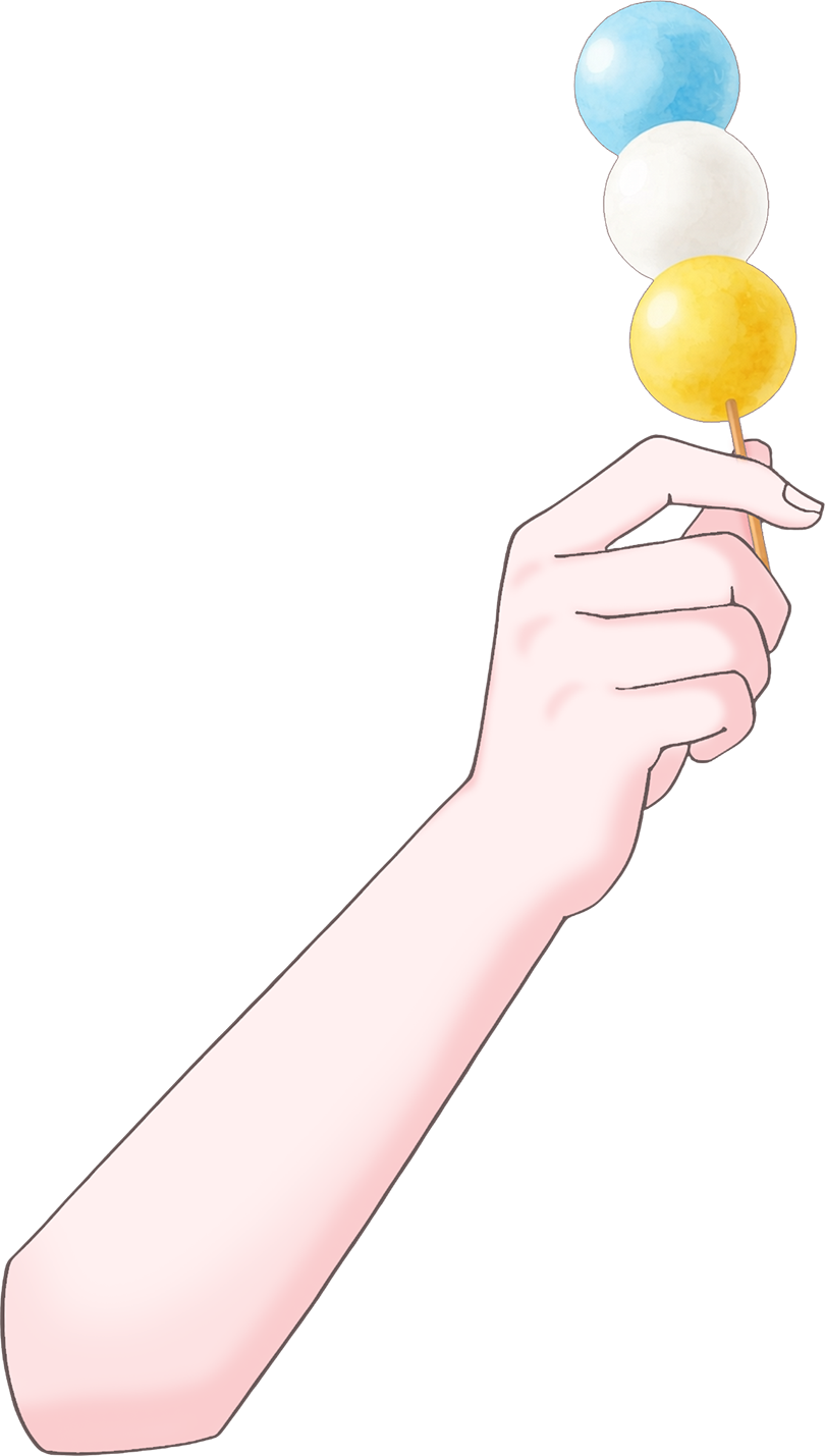 Vtuber向けフリー素材｜いろんな3色団子を持つ手のイラスト