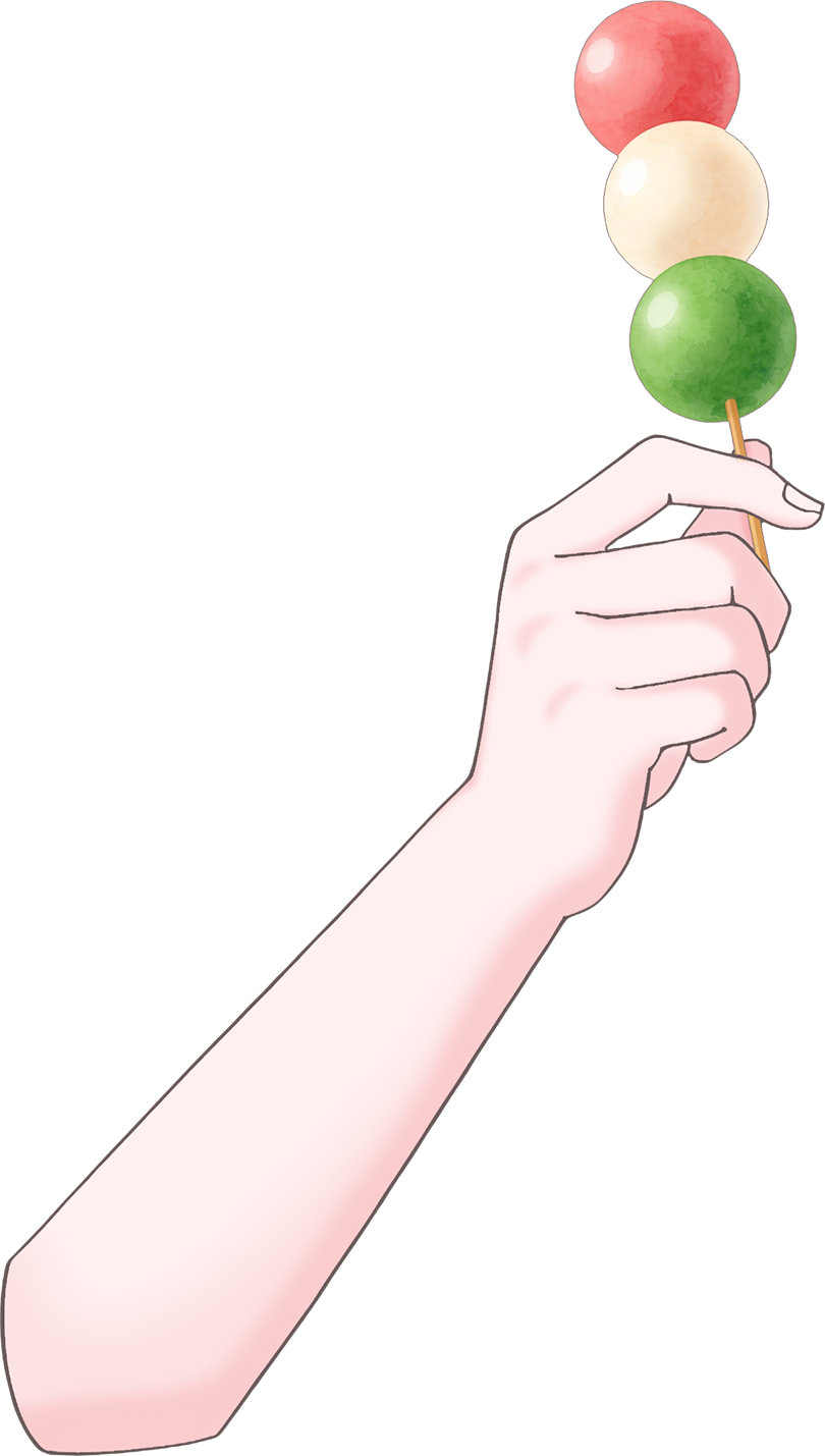 Vtuber向けフリー素材｜いろんな3色団子を持つ手のイラスト