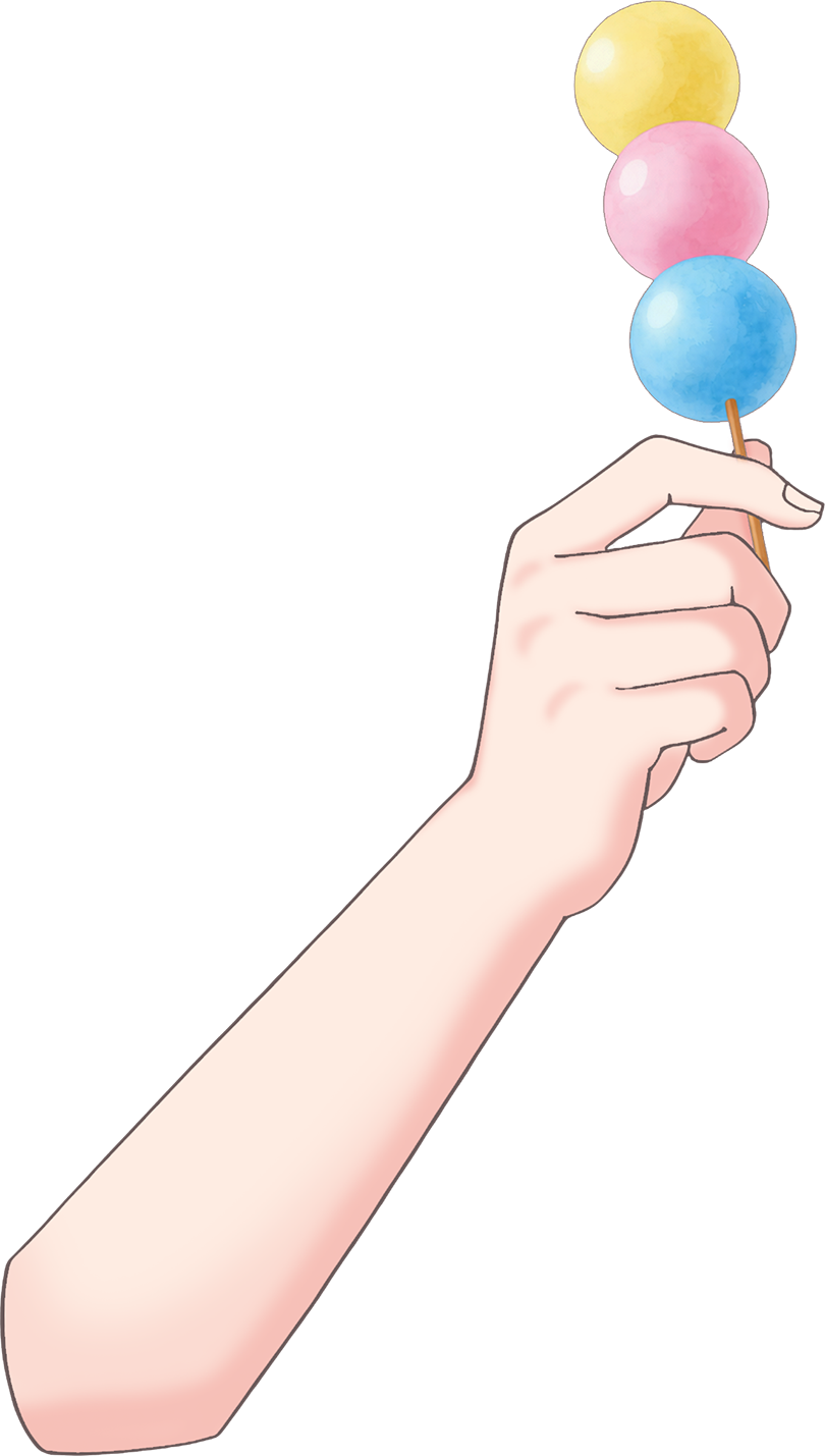 Vtuber向けフリー素材｜いろんな3色団子を持つ手のイラスト