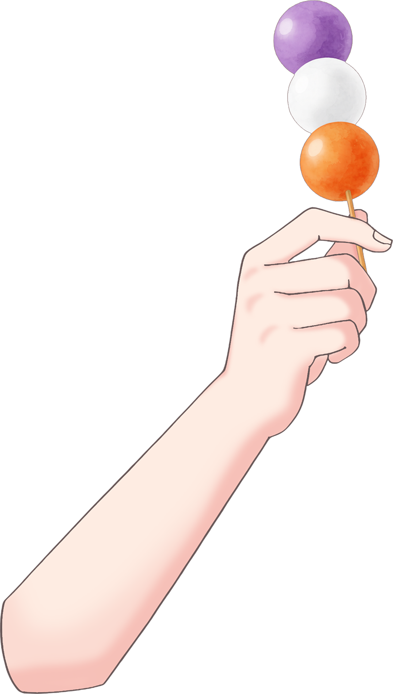 Vtuber向けフリー素材｜いろんな3色団子を持つ手のイラスト