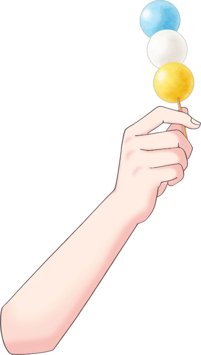 Vtuber向けフリー素材｜いろんな3色団子を持つ手のイラスト