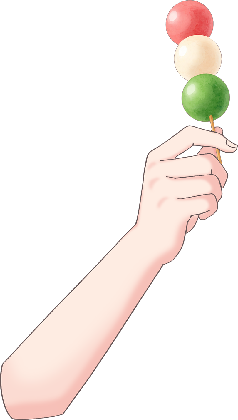 Vtuber向けフリー素材｜いろんな3色団子を持つ手のイラスト