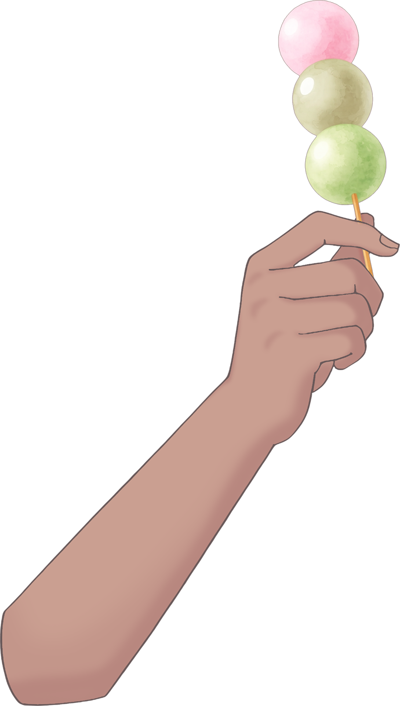 Vtuber向けフリー素材｜いろんな3色団子を持つ手のイラスト