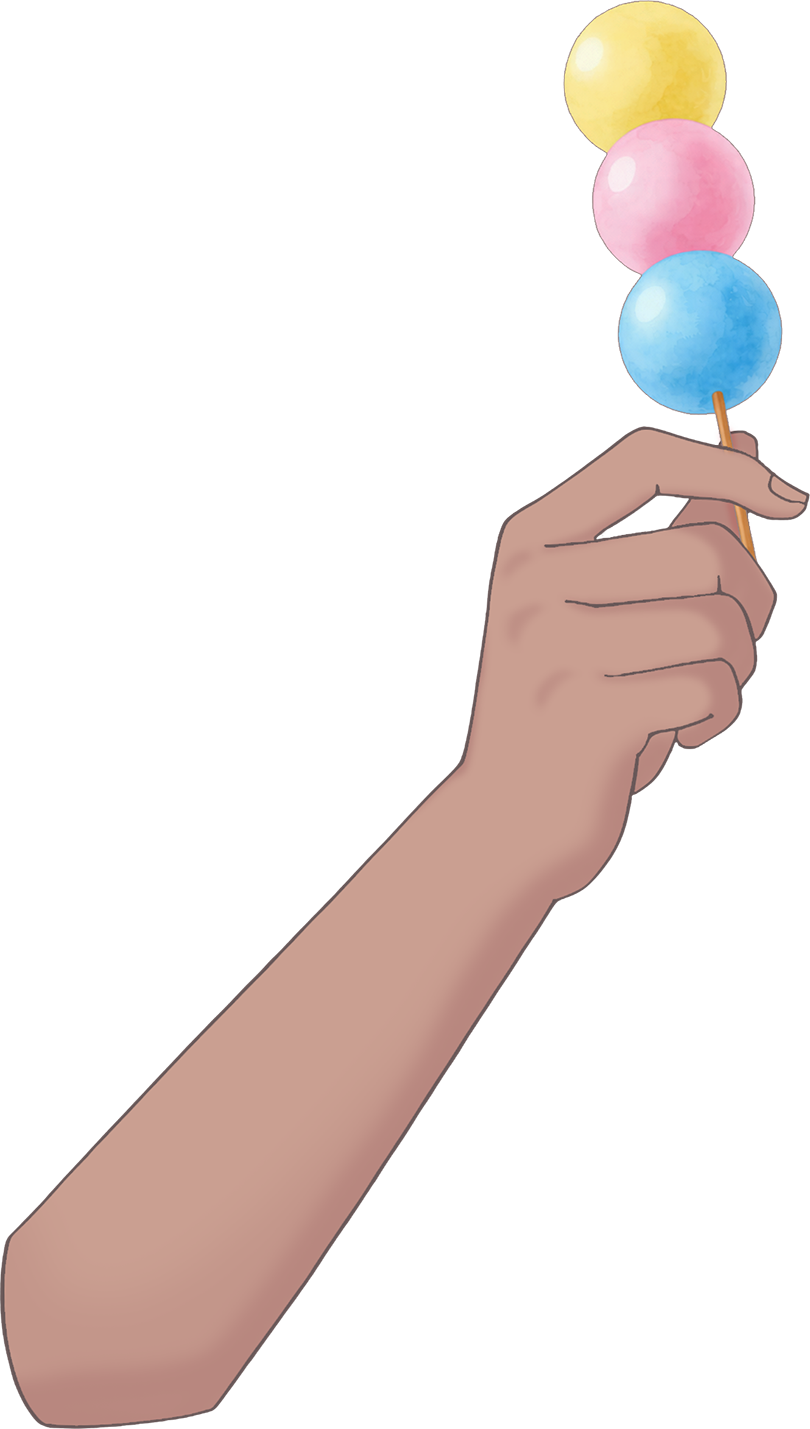 Vtuber向けフリー素材｜いろんな3色団子を持つ手のイラスト