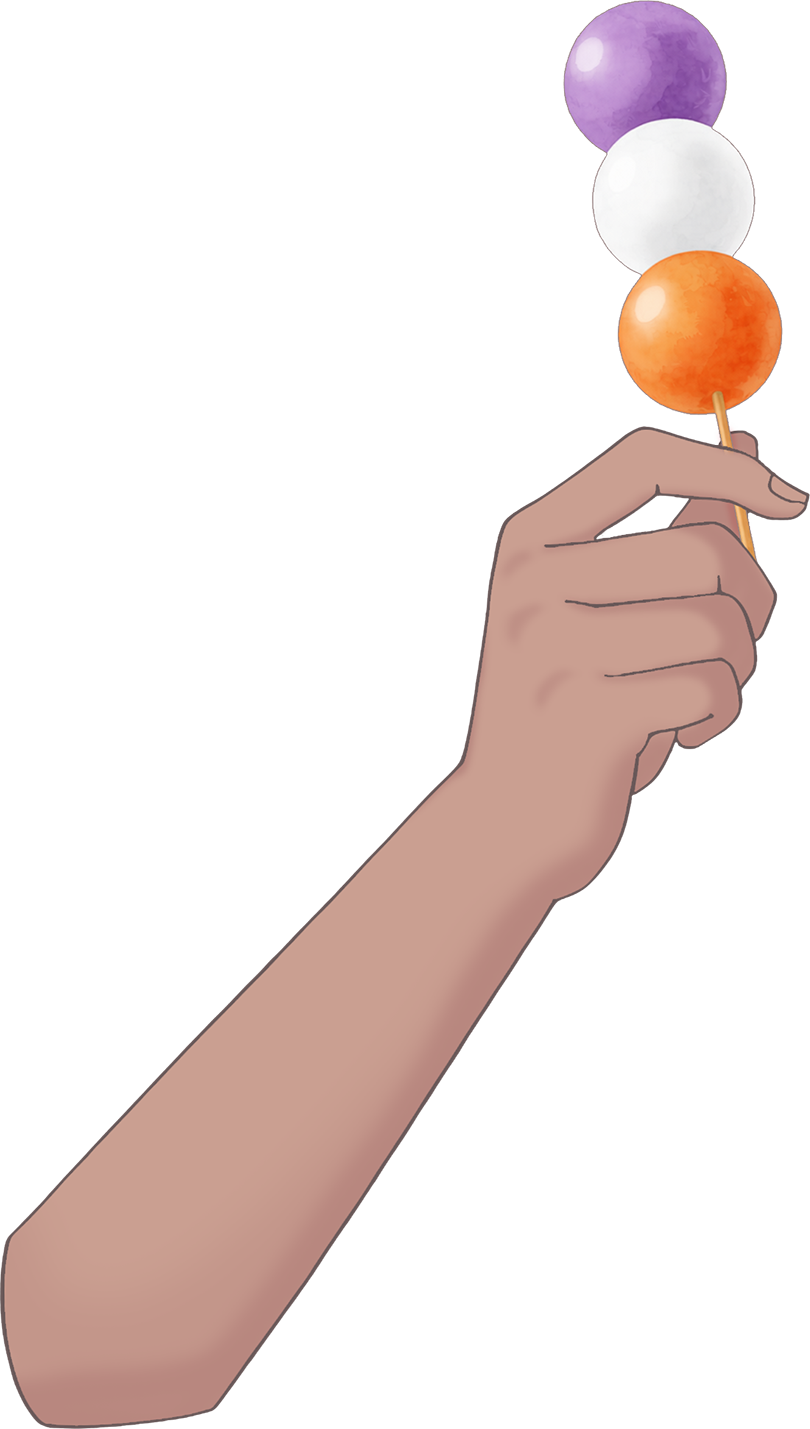 Vtuber向けフリー素材｜いろんな3色団子を持つ手のイラスト