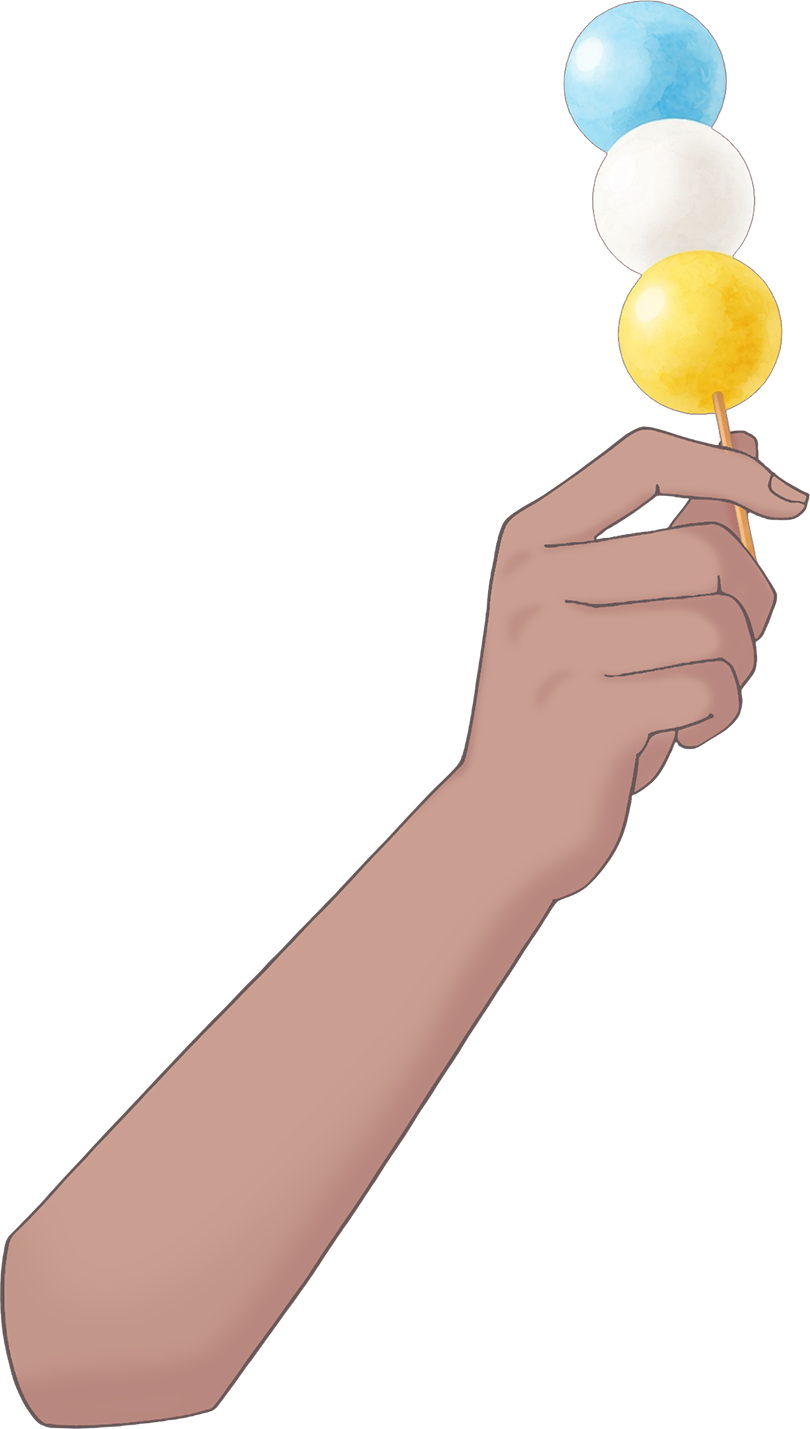 Vtuber向けフリー素材｜いろんな3色団子を持つ手のイラスト