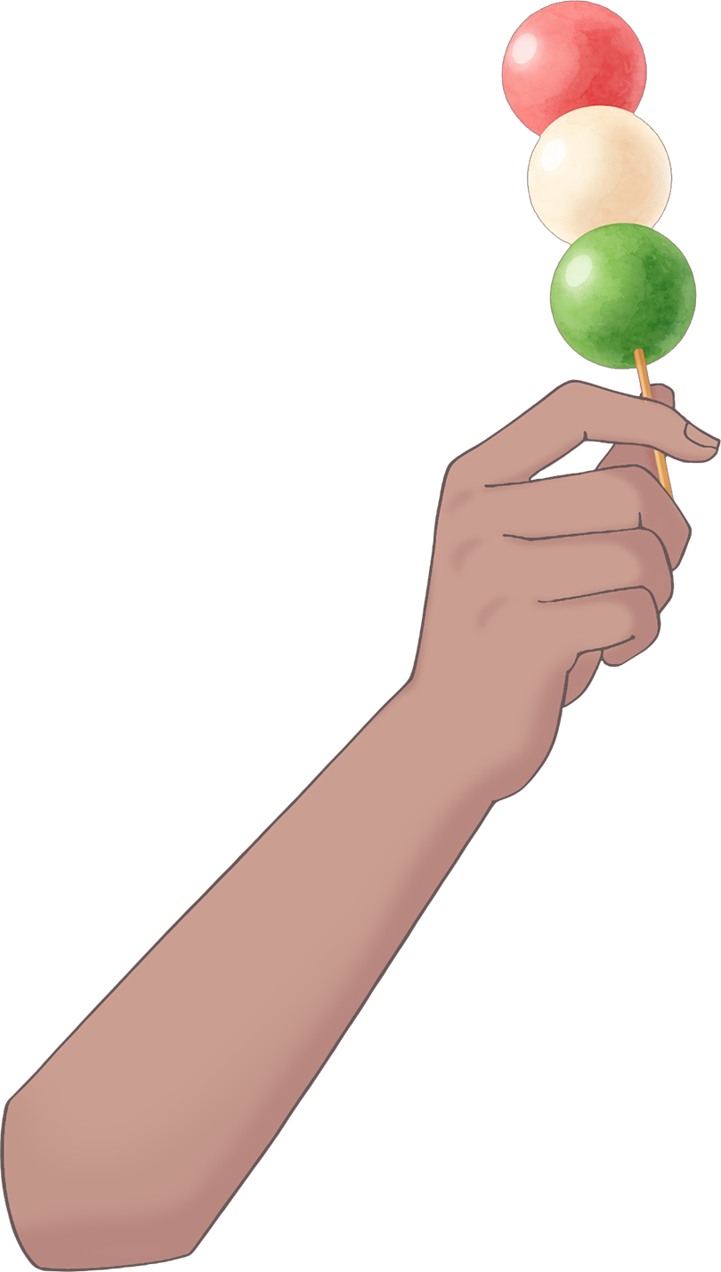 Vtuber向けフリー素材｜いろんな3色団子を持つ手のイラスト