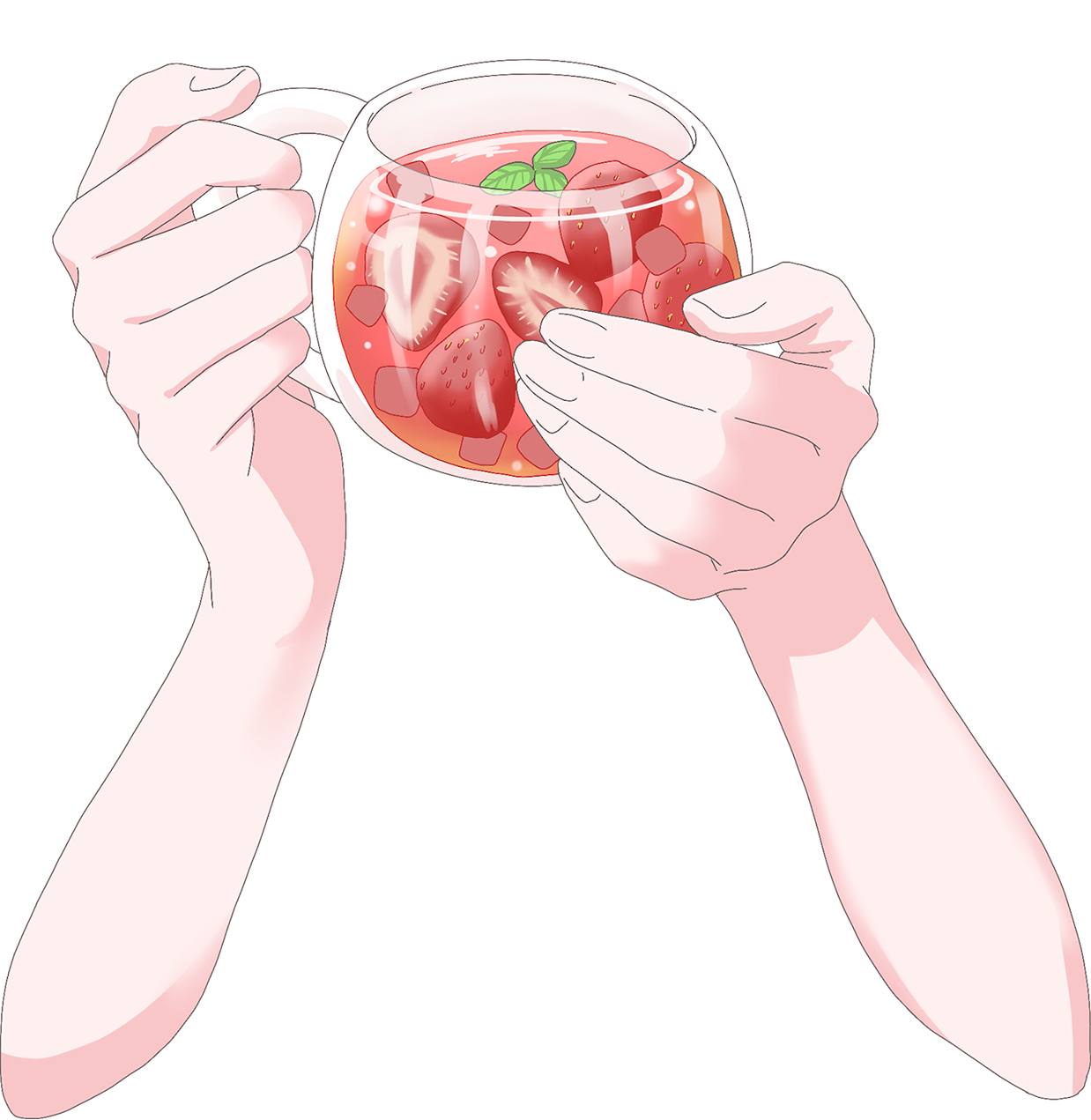 Vtuber向けフリー素材｜ストロベリーティーを持つ手のイラスト
