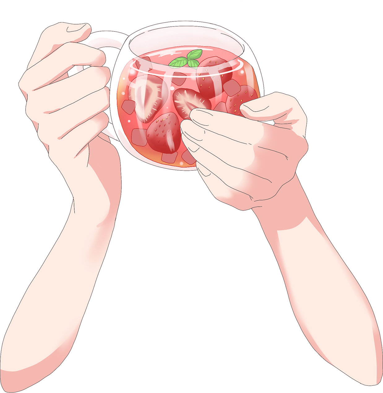 Vtuber向けフリー素材｜ストロベリーティーを持つ手のイラスト