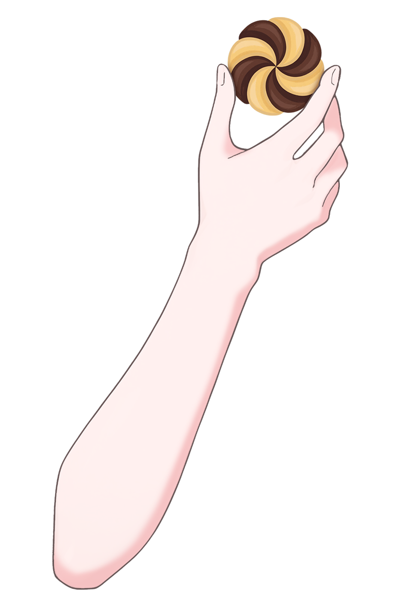 Vtuber向けフリー素材｜いろんなクッキーを持つ手のイラスト