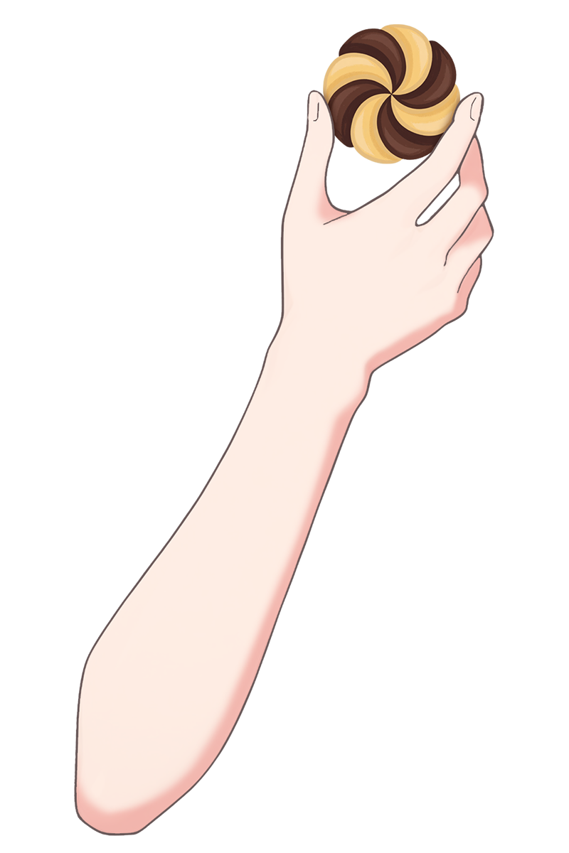 Vtuber向けフリー素材｜いろんなクッキーを持つ手のイラスト