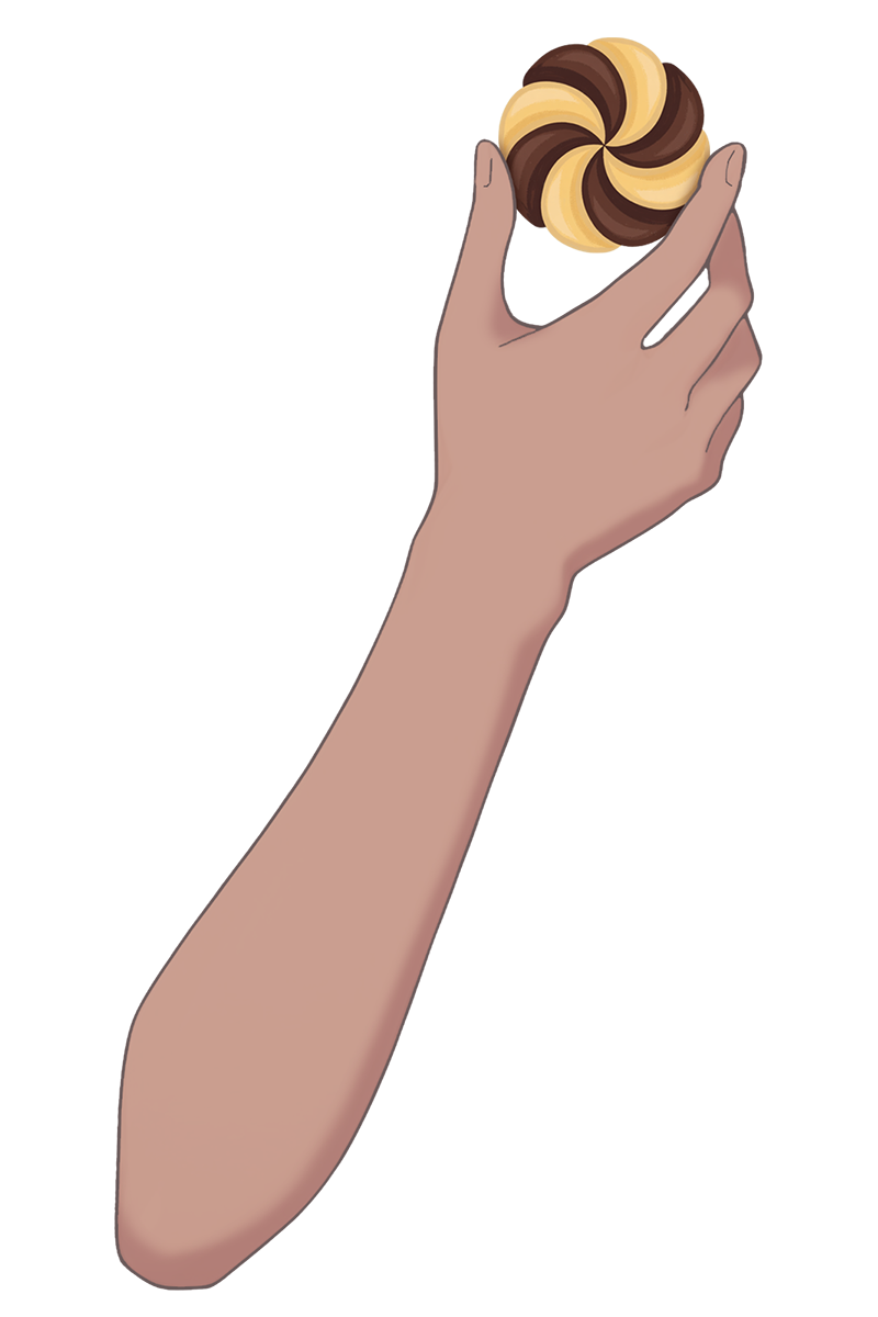 Vtuber向けフリー素材｜いろんなクッキーを持つ手のイラスト