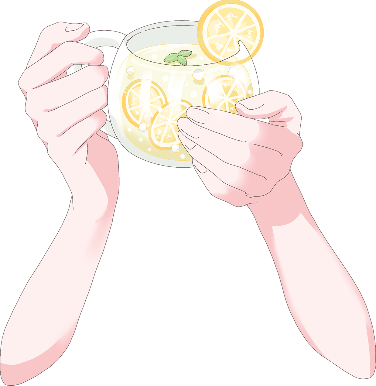 Vtuber向けフリー素材｜レモネードティーを持つ手のイラスト