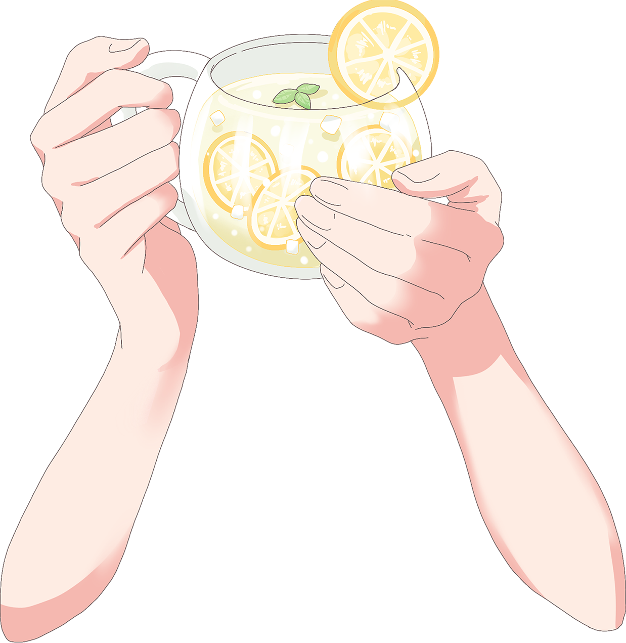 Vtuber向けフリー素材｜レモネードティーを持つ手のイラスト