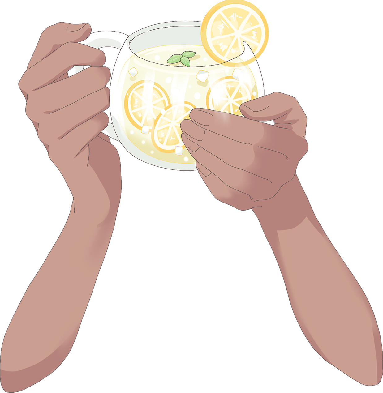 Vtuber向けフリー素材｜レモネードティーを持つ手のイラスト
