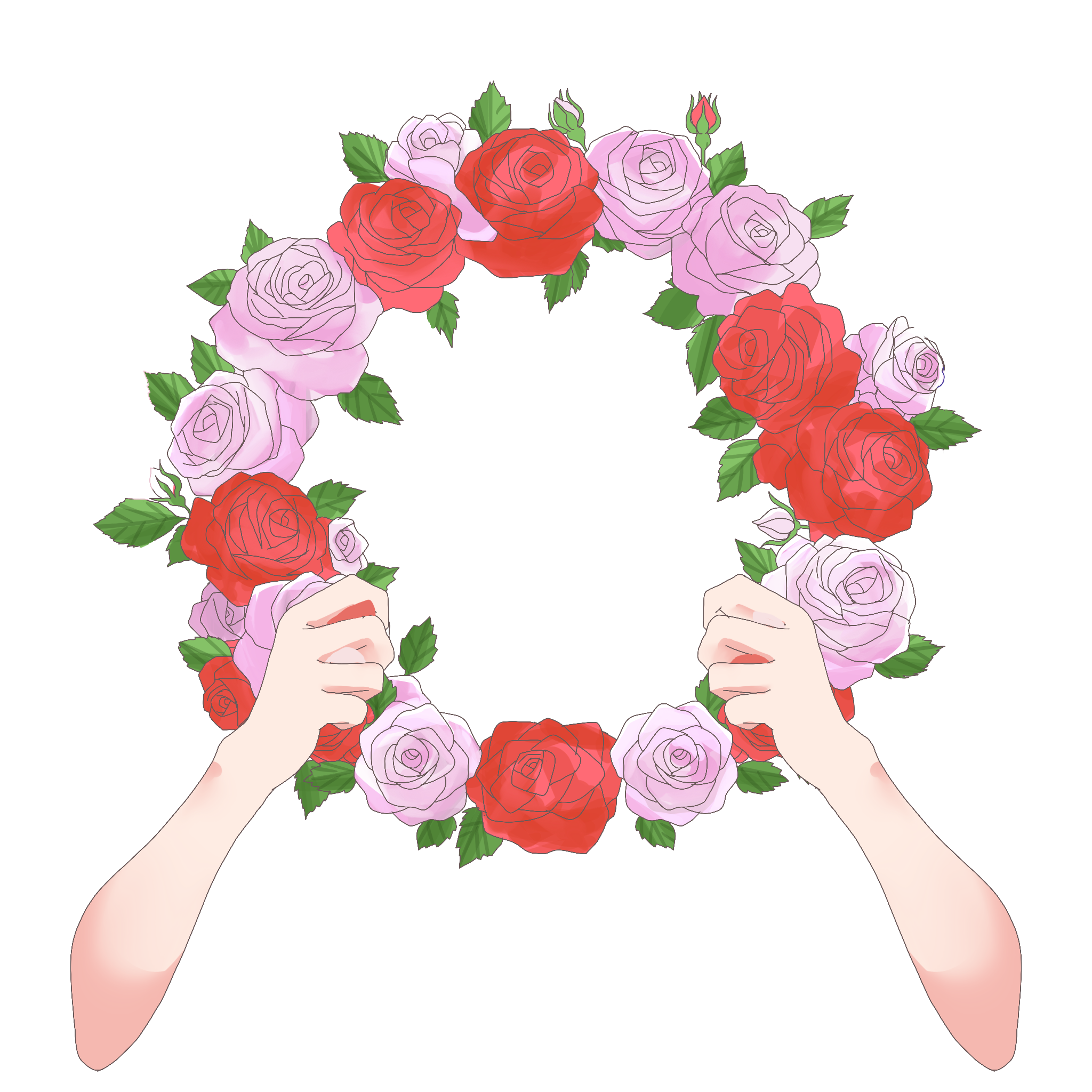 Vtuber向けフリー素材｜バラのリースを持つ手のイラスト
