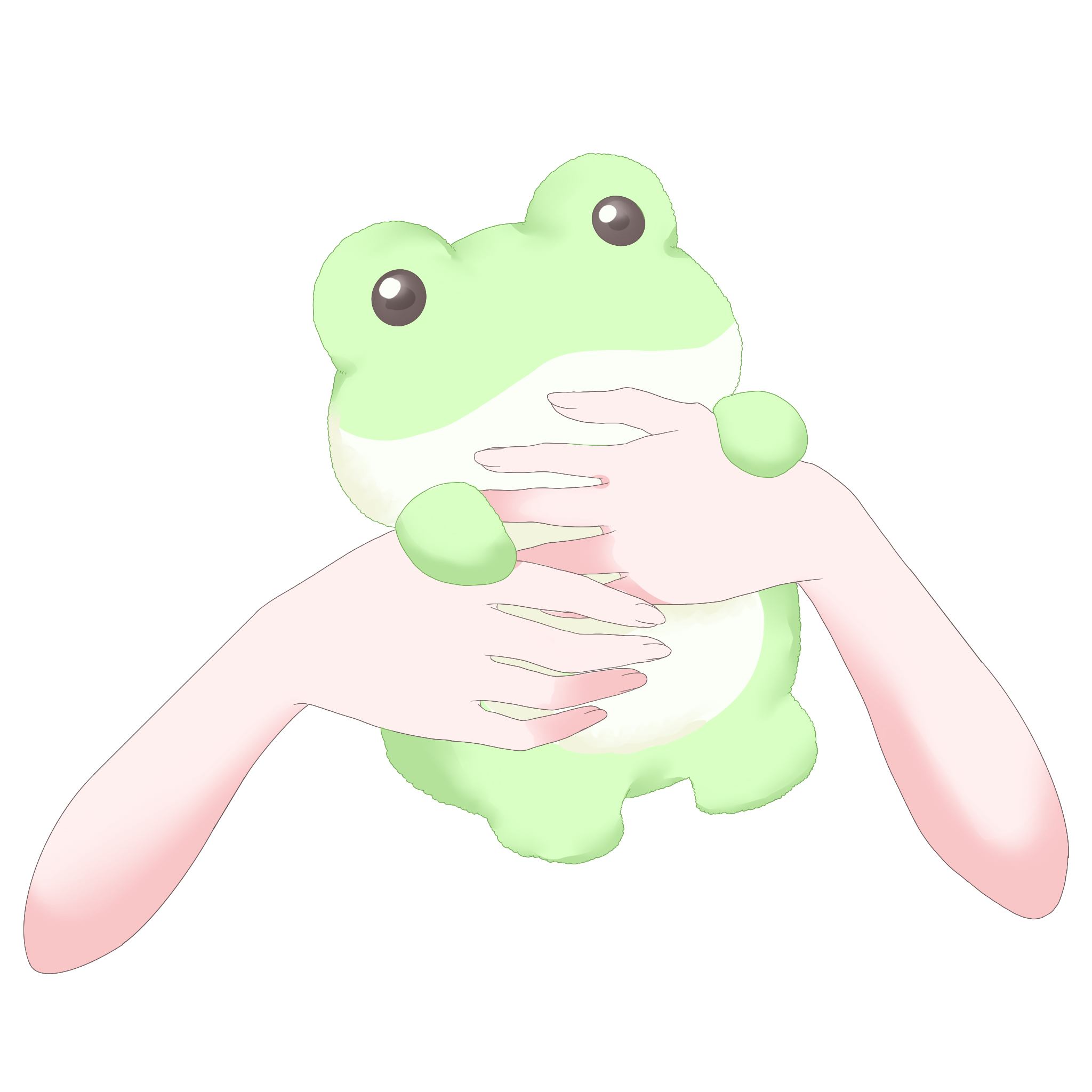 Vtuber向けフリー素材｜カエルのぬいぐるみを持つ手のイラスト